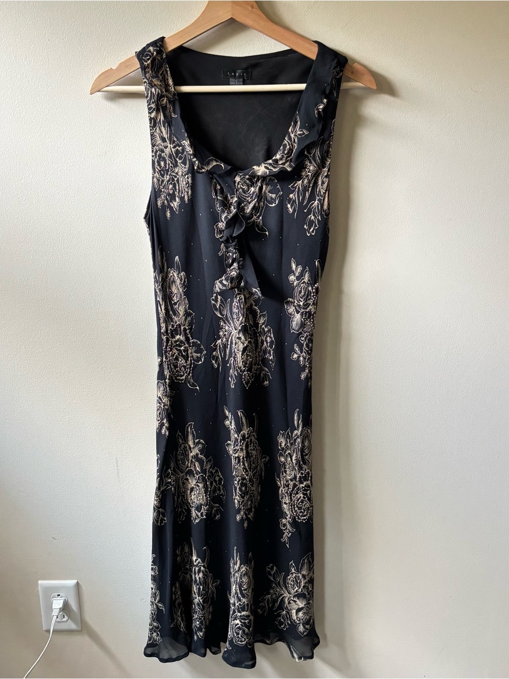 Lapis Black and Tan Floral Beaded Midi Dress